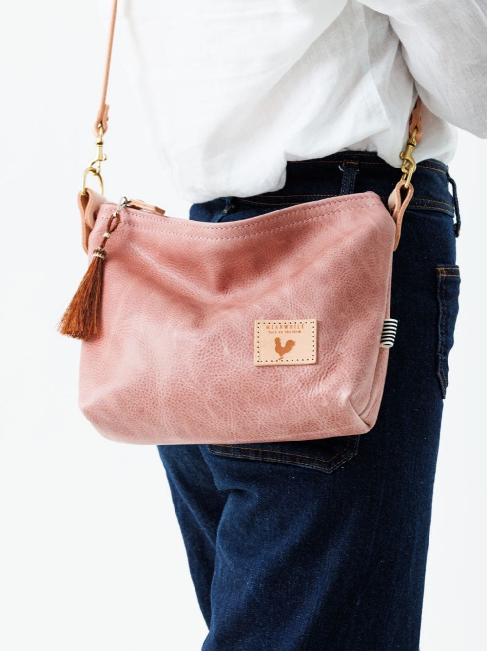 Meanwhile back to the farm rose leather cluctch bag or crossbody small